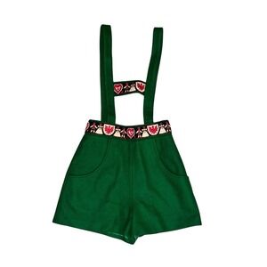 Lanz Waist 25" Oktoberfest Green WOMEN 9 Lederhosen shorts Embroidered Edelweiss